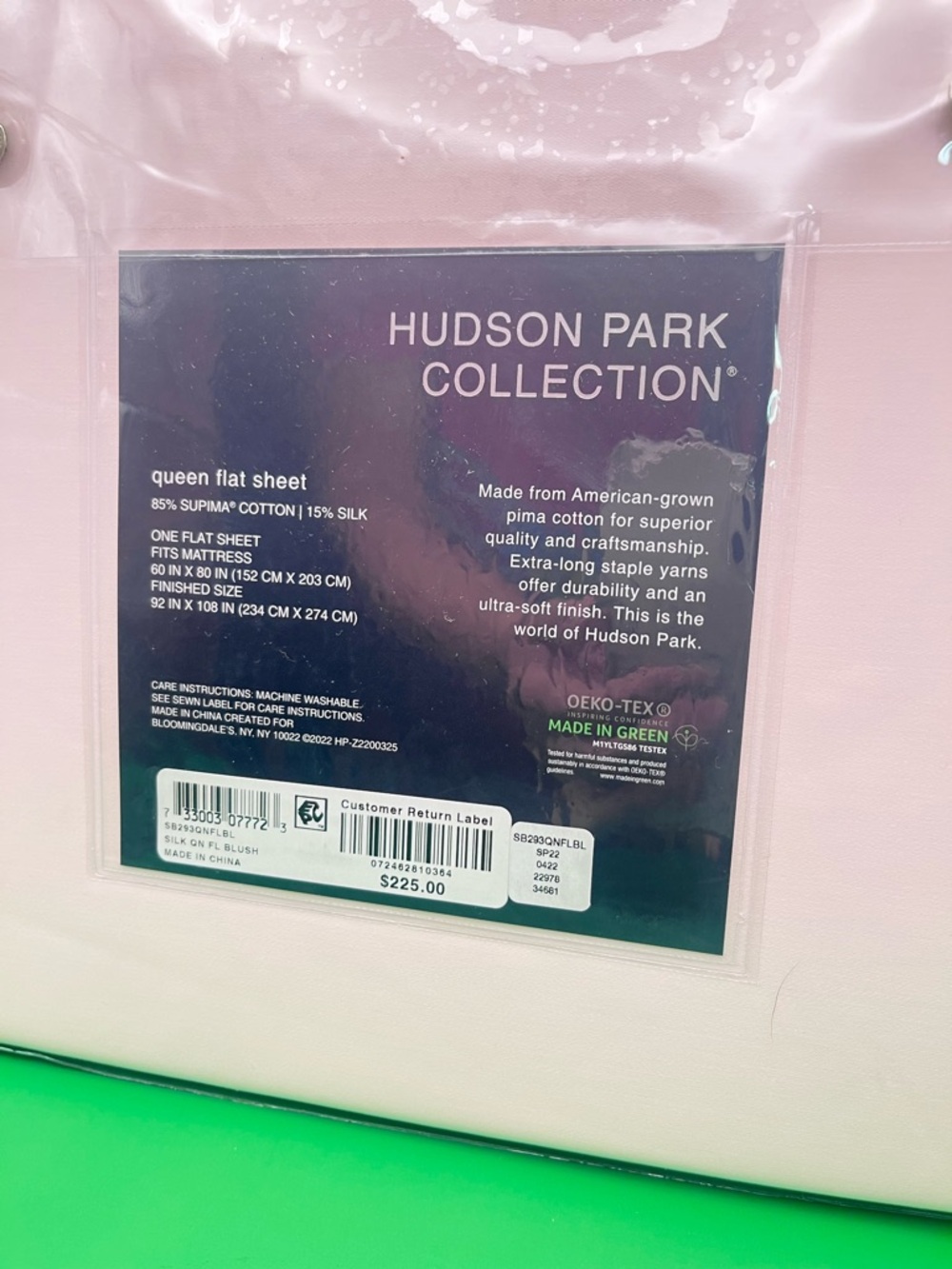 Hudson Park Collection Luxe Linens New Queen Flat Sheet Silk Blend in Blush - Picture 2 of 3
